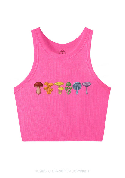 Rainbow Mushroom Pride Y2K Crop Tank Top Cherrykitten