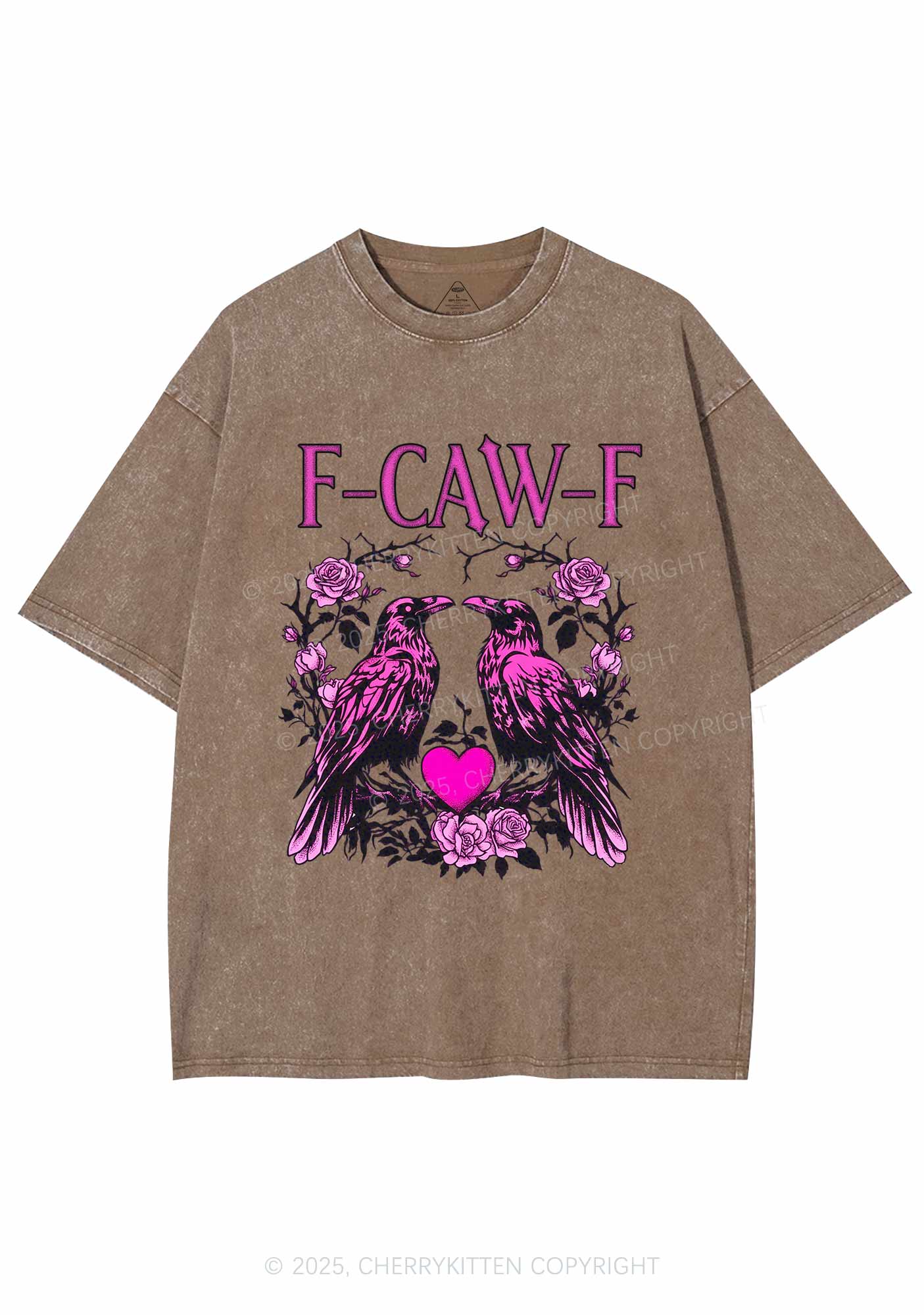 F CAW F Pink Ravens Valentine's Day Y2K Shirts Washed Tee Cherrykitten