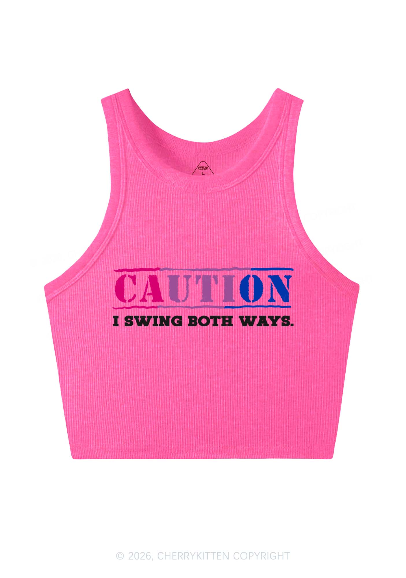 Caution I Swing Both Ways Pride Y2K Crop Tank Top Cherrykitten