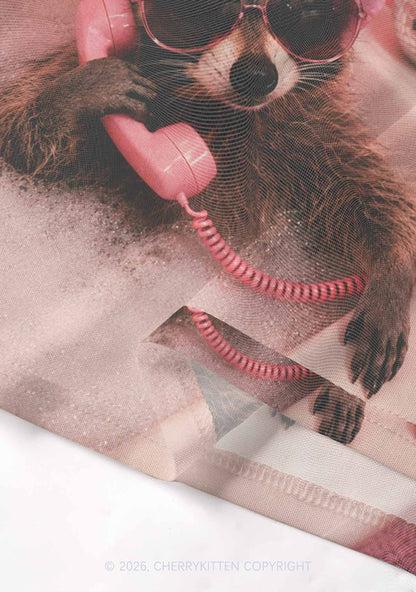 Pink Spa Raccoon Y2K Mesh Crop Top Cherrykitten