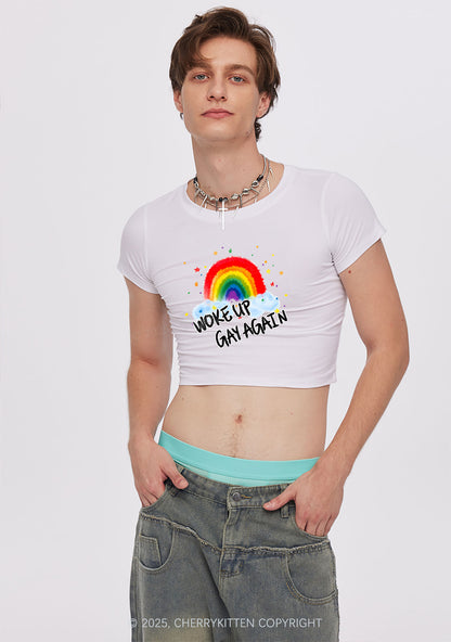 Woke Up Gay Again Y2K Baby Tee Cherrykitten