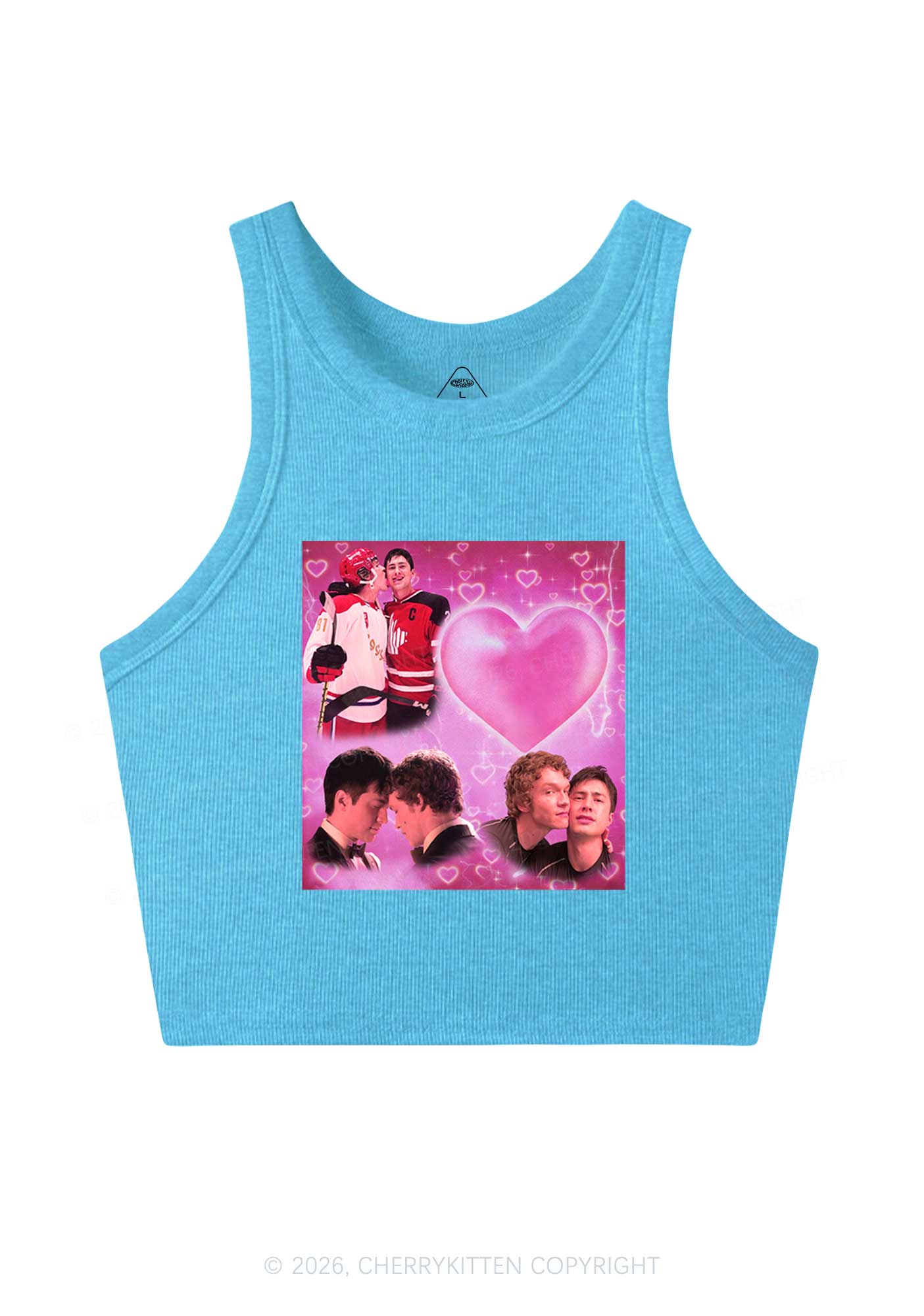 Pink Heart Portrait HR Y2K Crop Tank Top Cherrykitten