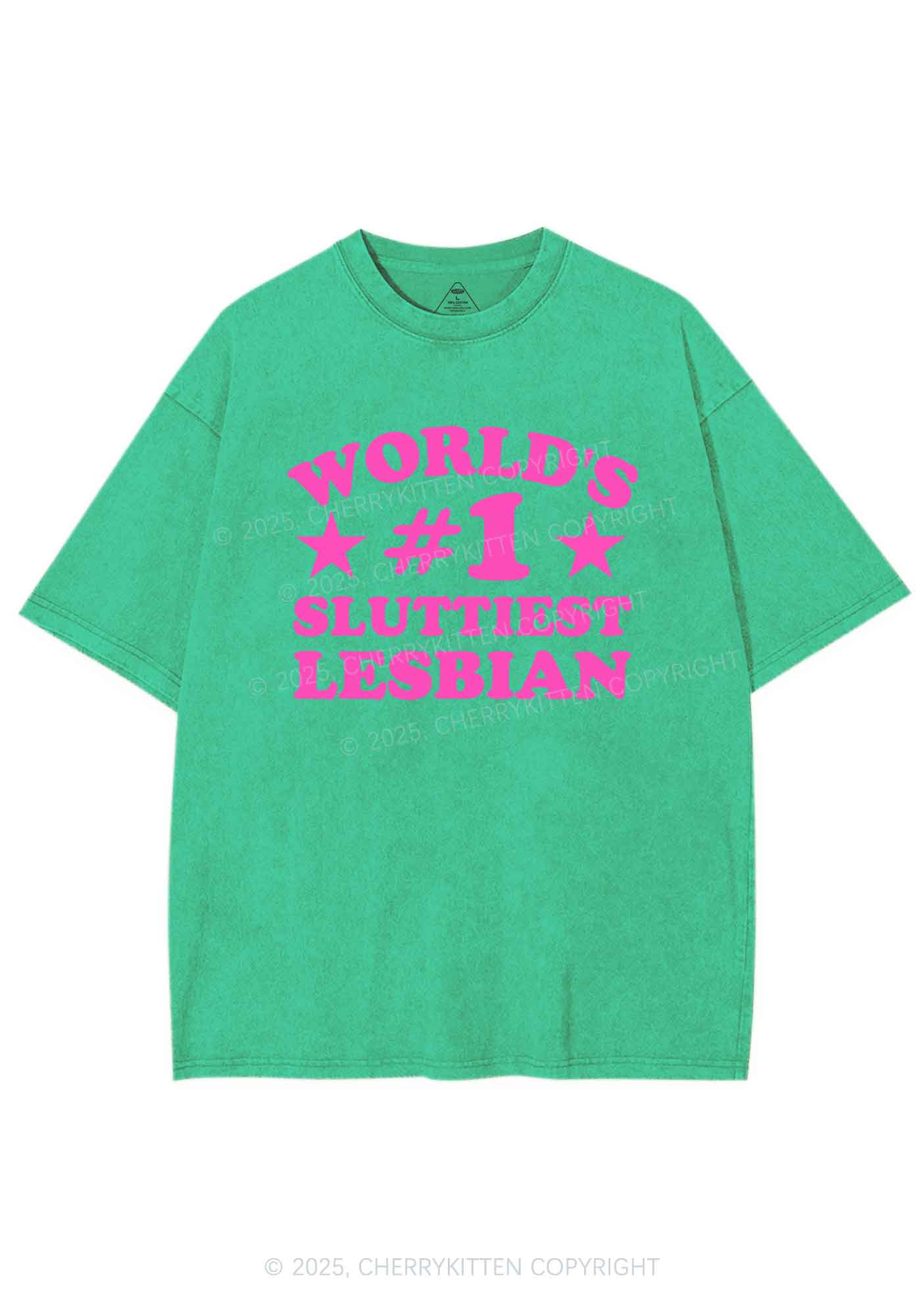 Worlds First Slxttiest Lesbian Pride Y2K Shirts Washed Tee Cherrykitten