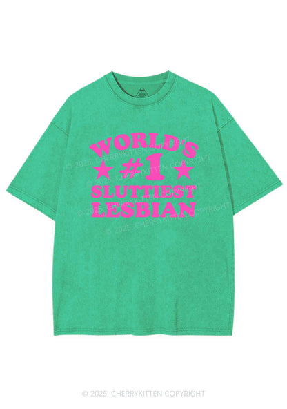 Worlds First Slxttiest Lesbian Pride Y2K Shirts Washed Tee Cherrykitten
