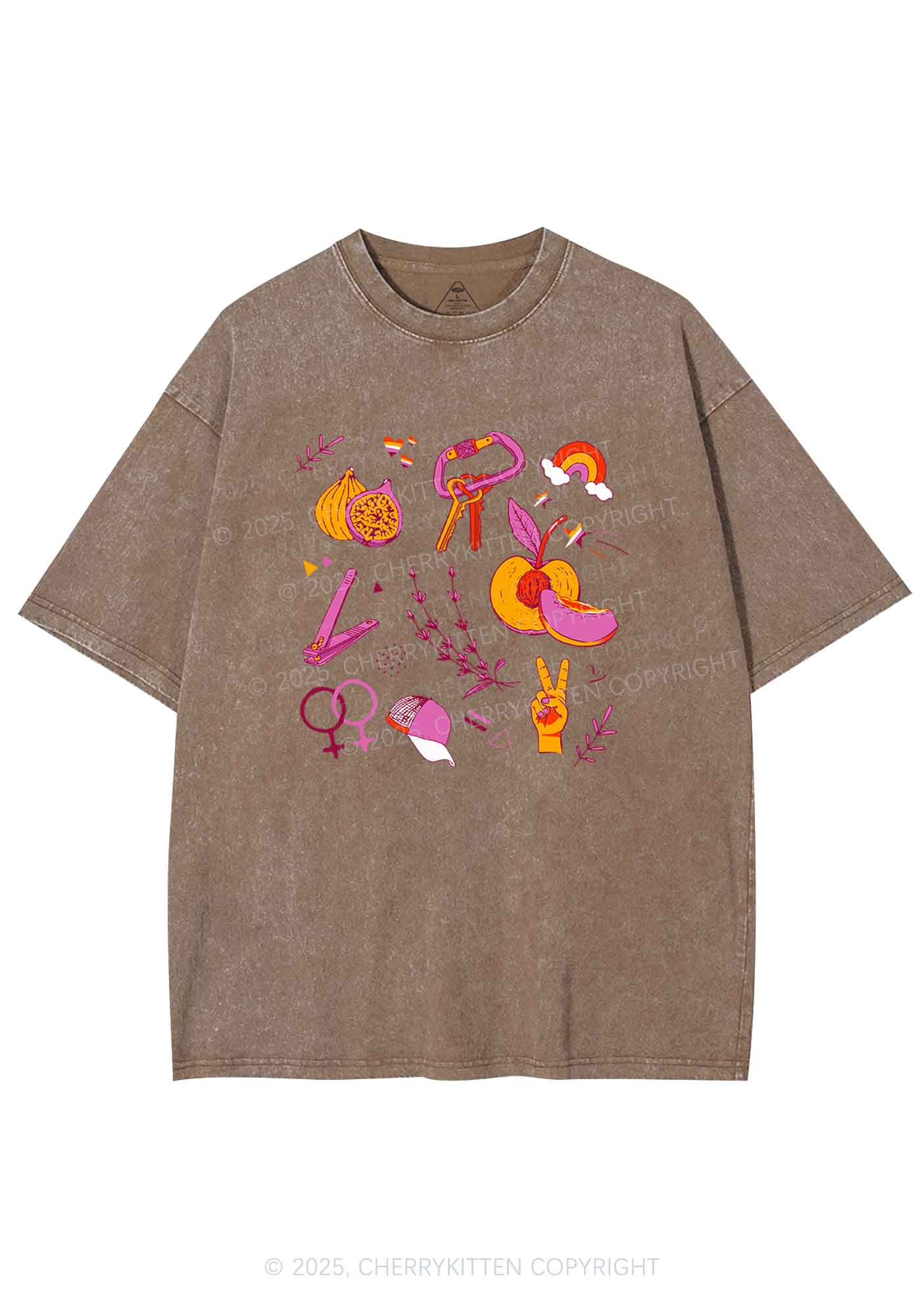 Lesbian Symbols Y2K Shirts Washed Tee Cherrykitten