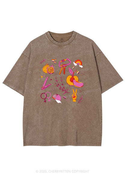 Lesbian Symbols Y2K Shirts Washed Tee Cherrykitten