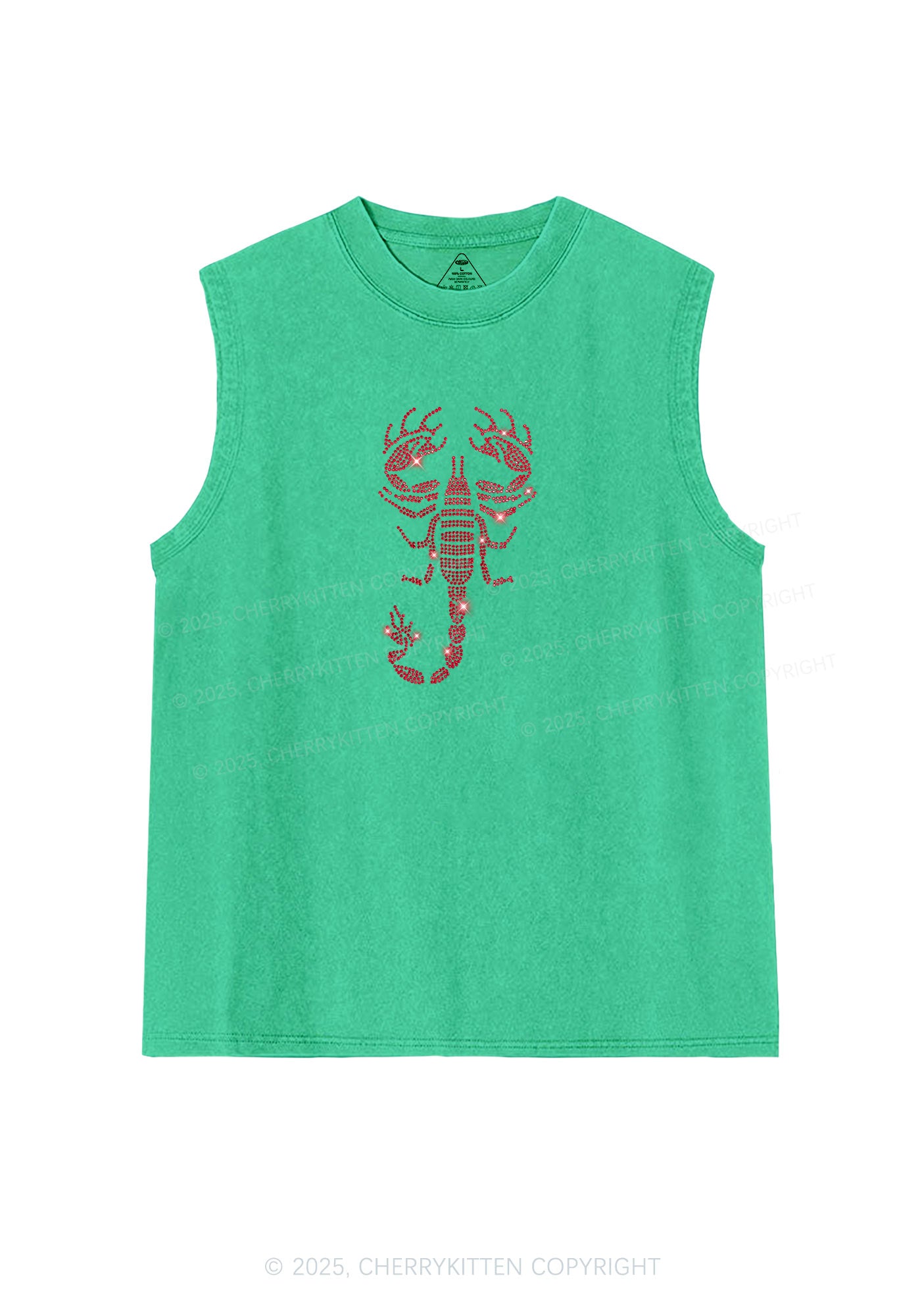 Rhinestone Red Scorpion Y2K Washed Muscle Tank Cherrykitten
