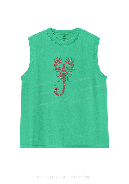 Rhinestone Red Scorpion Y2K Washed Muscle Tank Cherrykitten