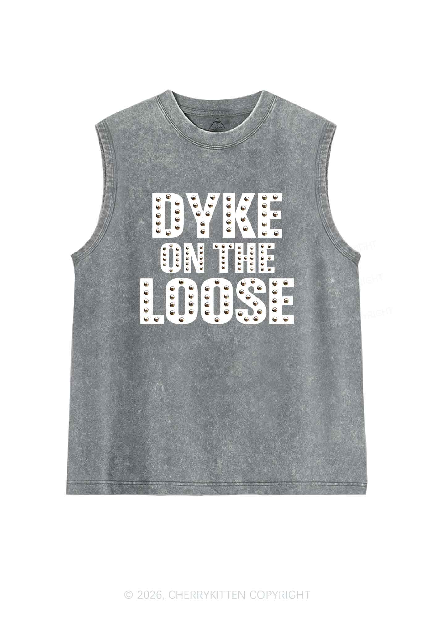 Dyke On The Loose Pride Y2K Washed Muscle Tank Cherrykitten