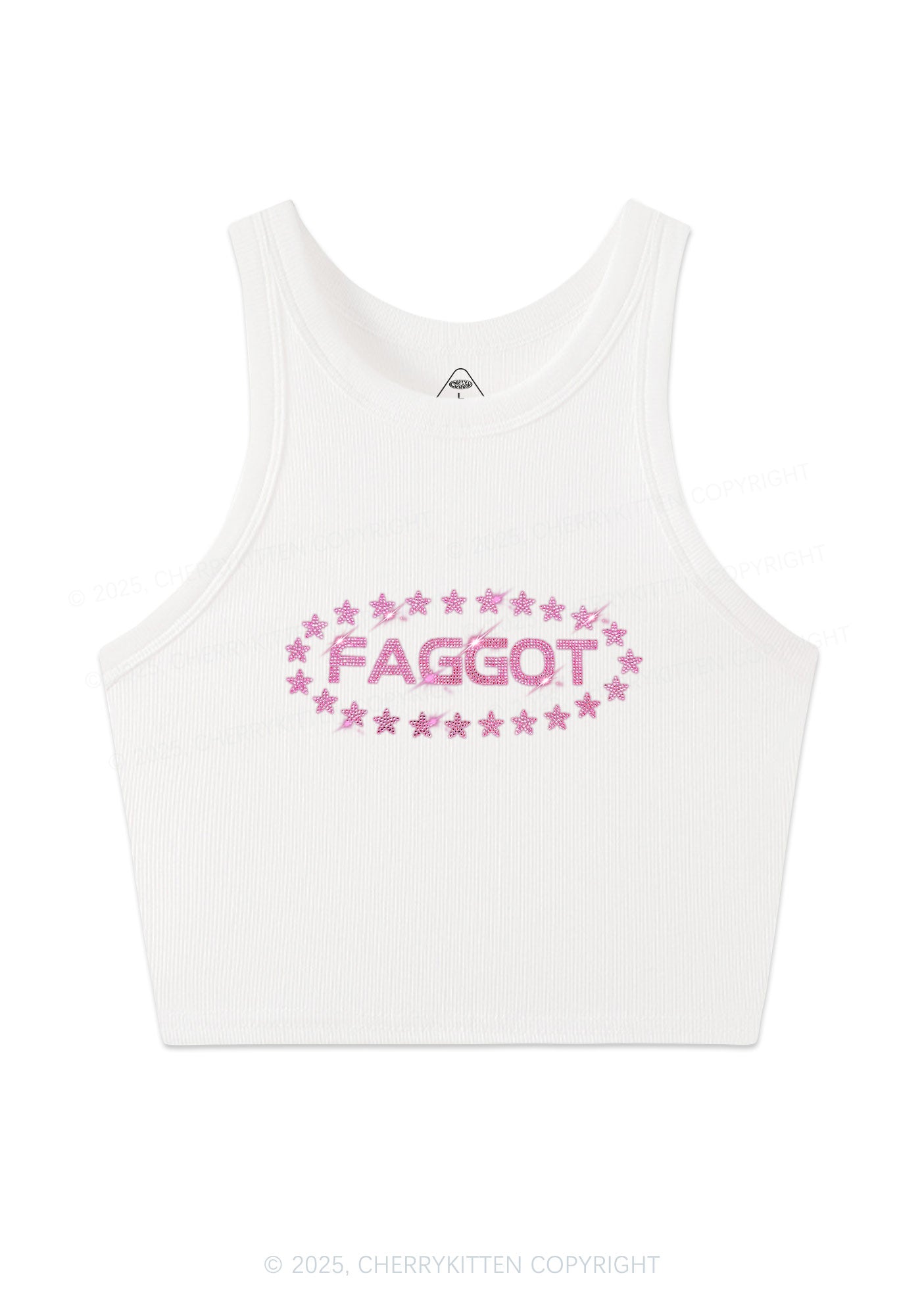 Rhinestone Pink Faggot Stars Pride Y2K Crop Tank Top Cherrykitten