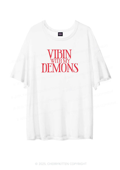 Halloween Vibin With My Demons Y2K Sheer Boyfriend Tee Cherrykitten