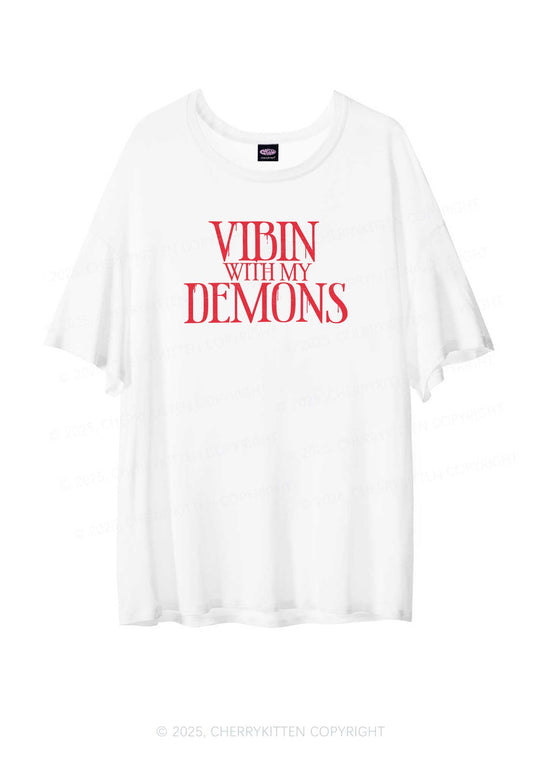 Halloween Vibin With My Demons Y2K Sheer Boyfriend Tee Cherrykitten