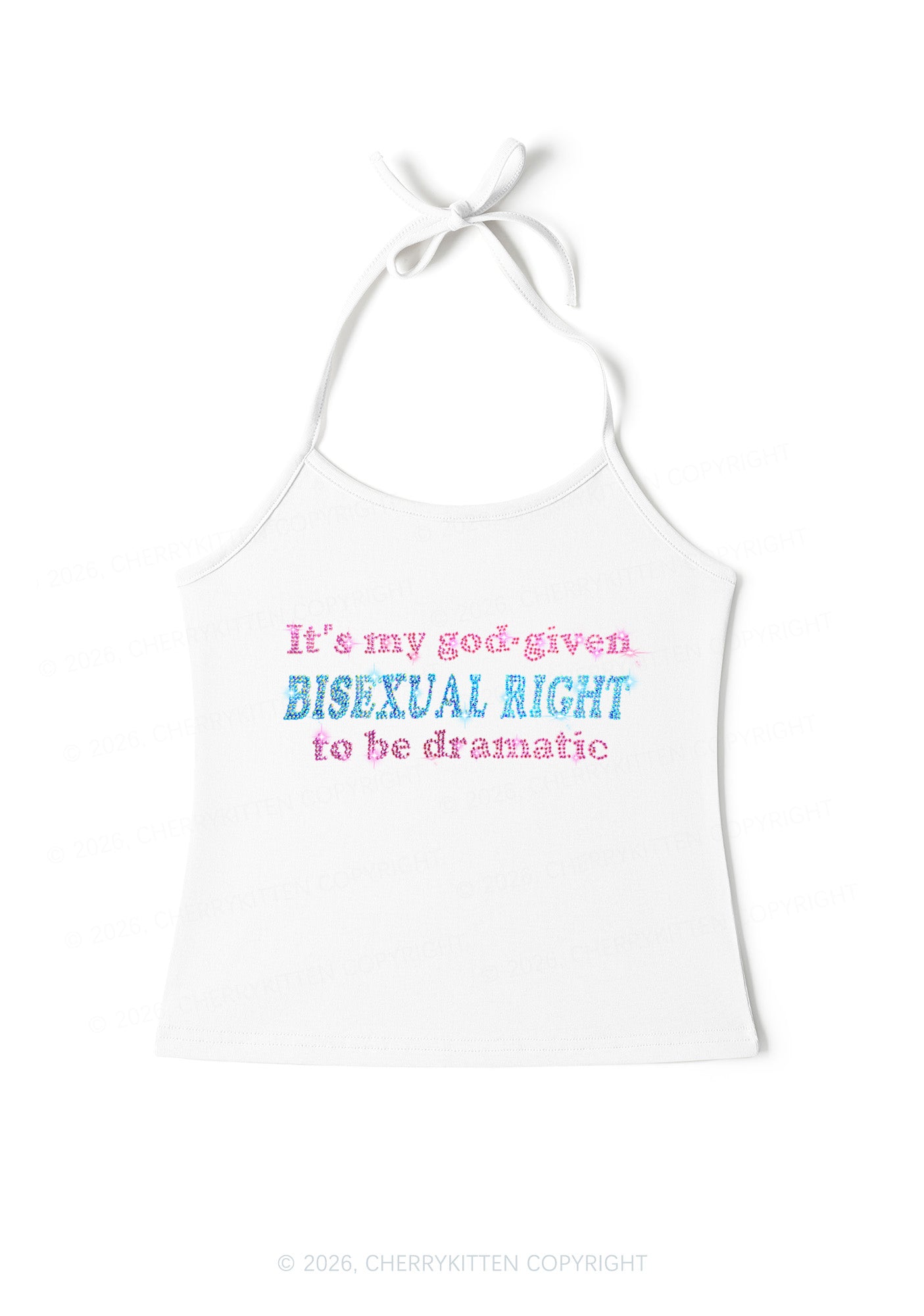 Rhinestone God Given Bisexual Right Pride Y2K Halter Neck Cami Cherrykitten
