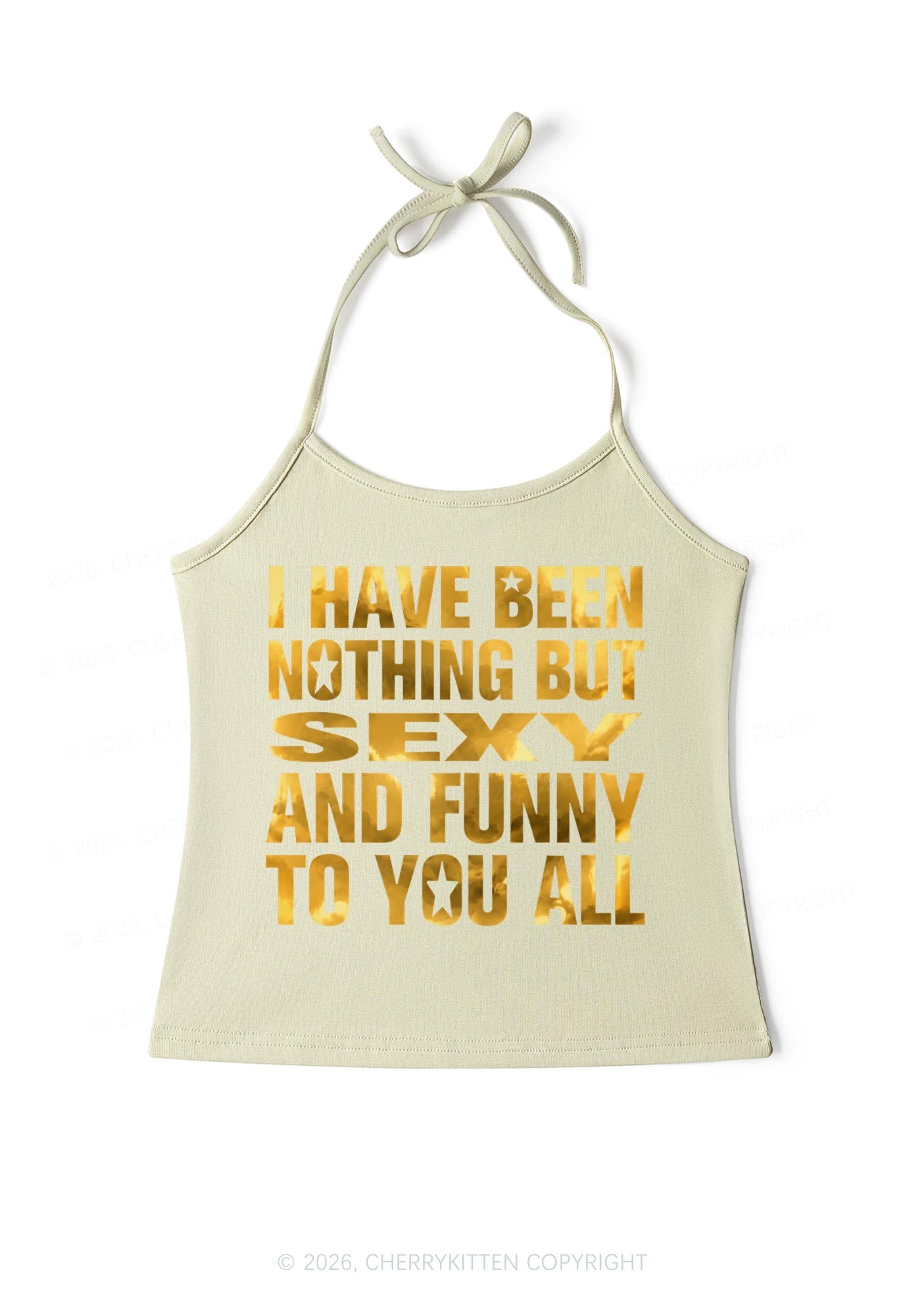 I Have Been Nothing Silver Foil Printed Y2K Halter Neck Cami Cherrykitten
