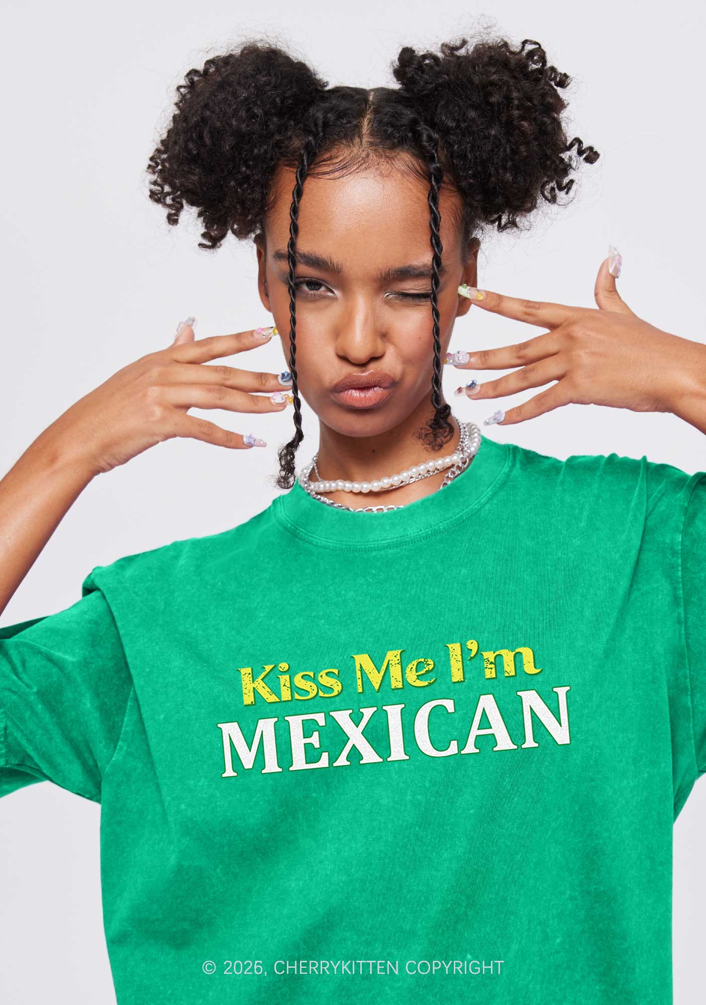 Kiss Me Im Mexican St Patricks Y2K Washed Tee Cherrykitten