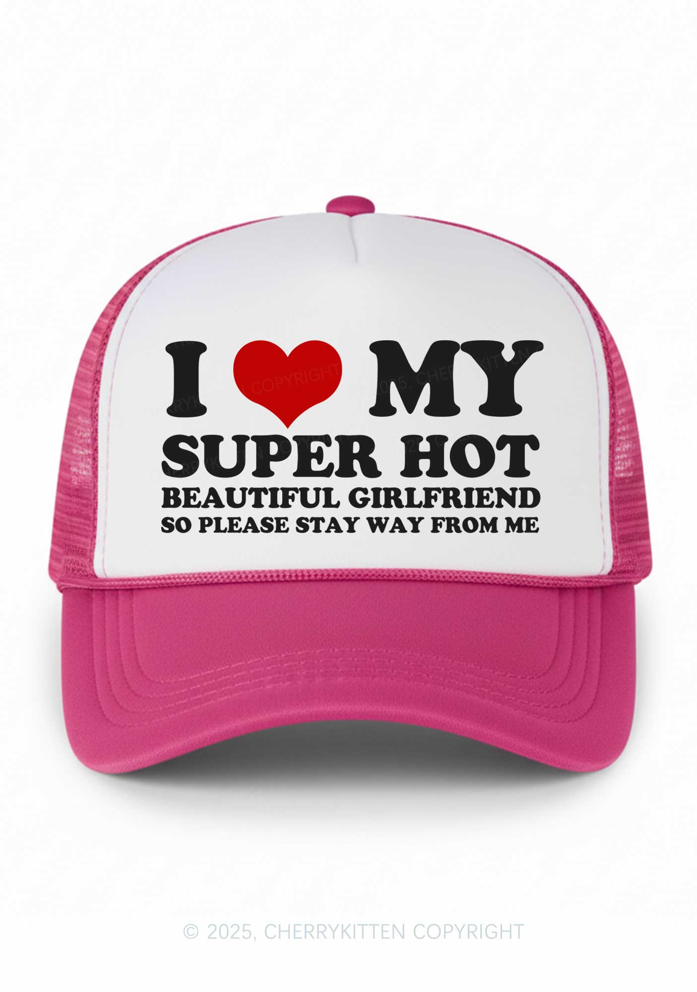 Love My Super Hot GF Valentine's Day Y2K Colorblock Trucker Hat Cherrykitten