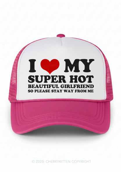Love My Super Hot GF Valentine's Day Y2K Colorblock Trucker Hat Cherrykitten