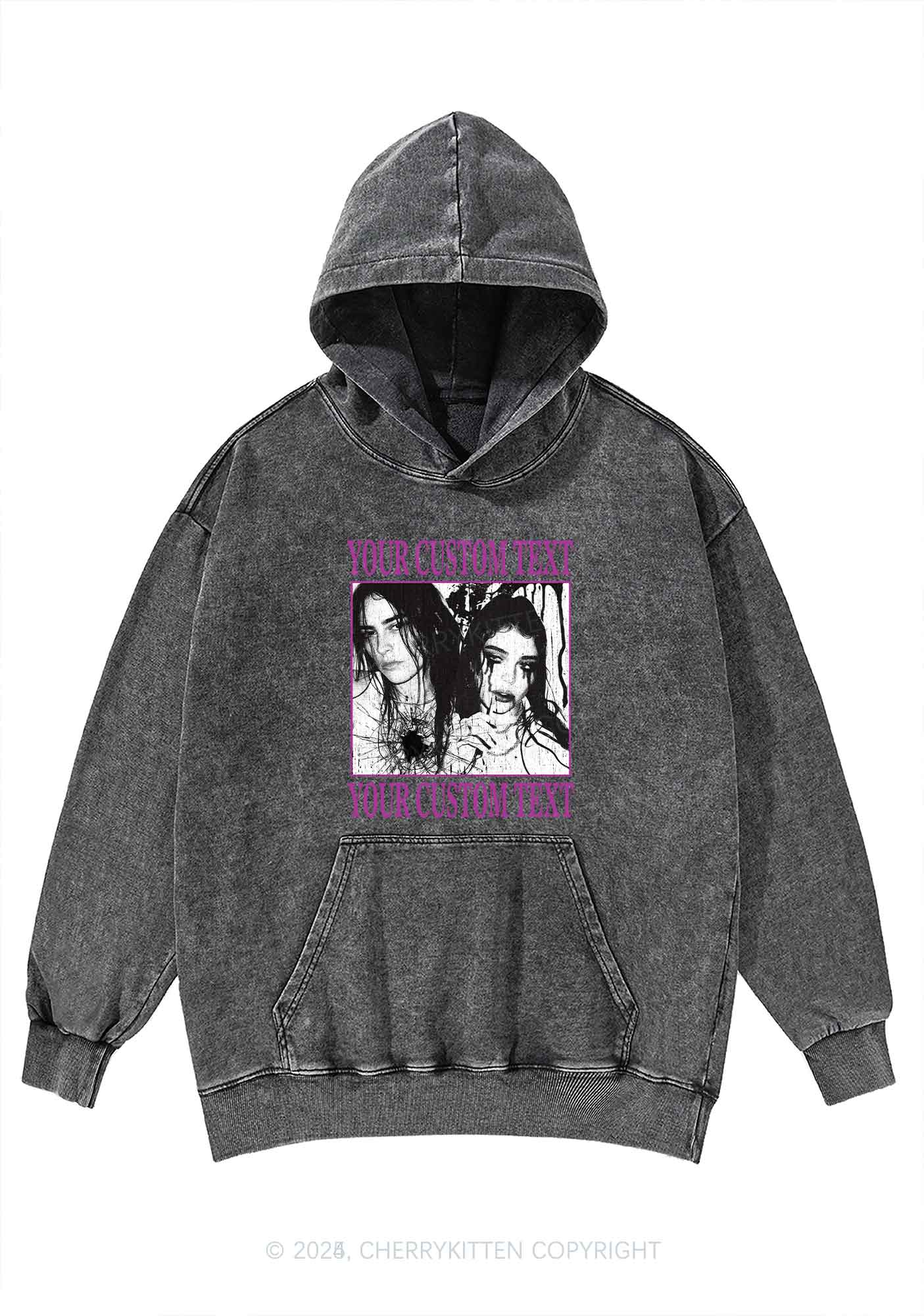 Custom Halloween Creepy Couple Y2K Washed Hoodie Cherrykitten