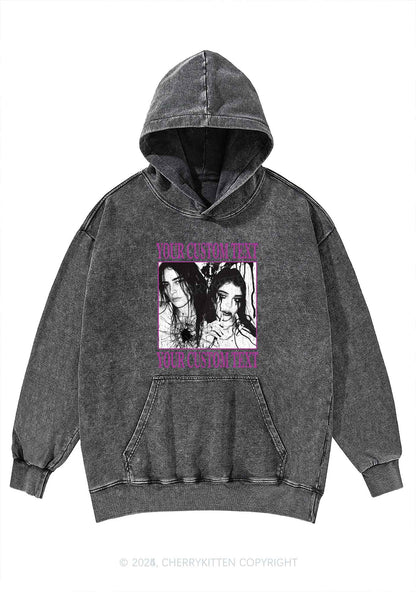 Custom Halloween Creepy Couple Y2K Washed Hoodie Cherrykitten