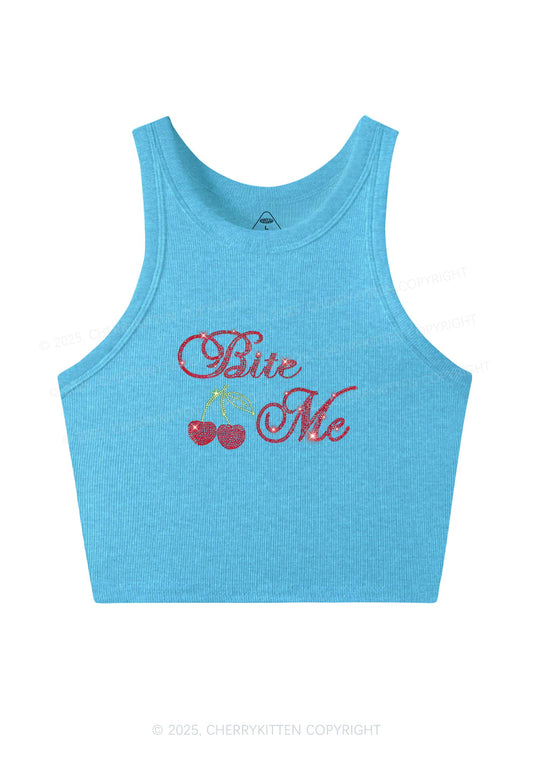 Rhinestone Red Cherry Bite Me Y2K Crop Tank Top Cherrykitten
