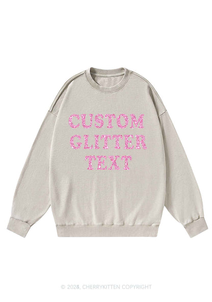 Custom Text Glitter Y2K Washed Sweatshirts Cherrykitten