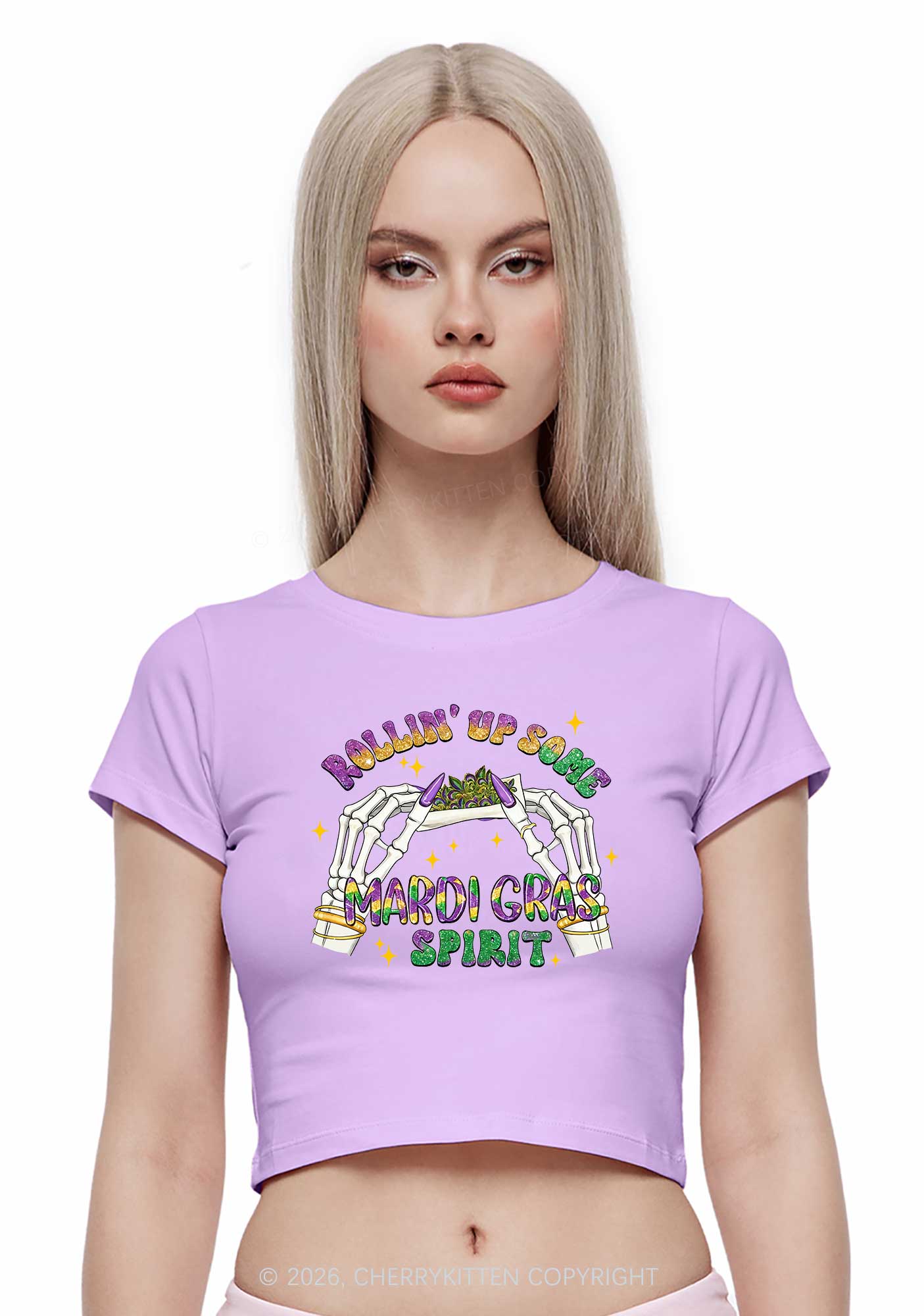 Rollin Up Mardi Gras Spirit Y2K Baby Tee Cherrykitten