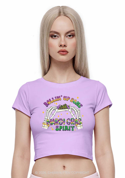 Rollin Up Mardi Gras Spirit Y2K Baby Tee Cherrykitten
