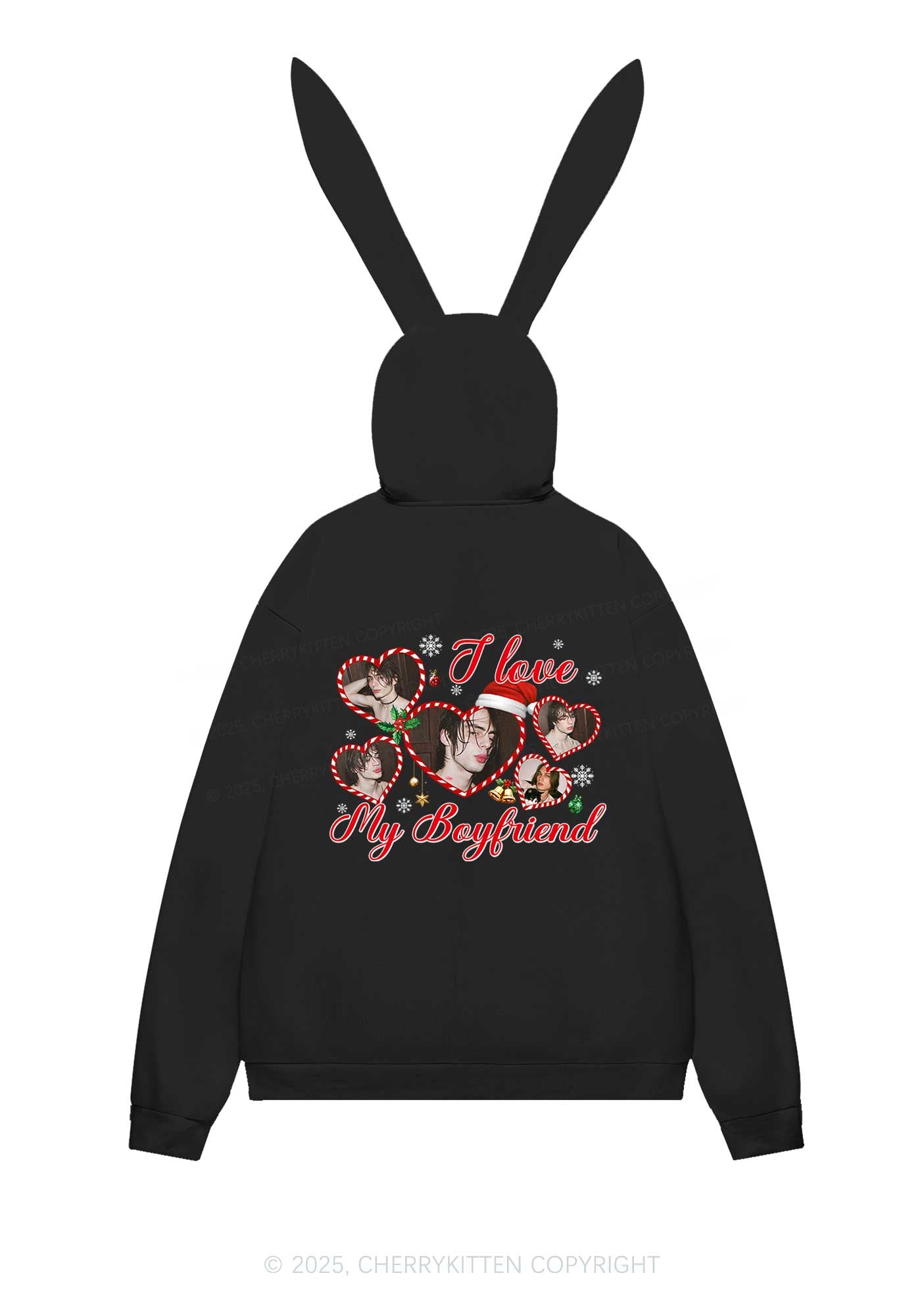 Custom Christmas I Love My GF Y2K Bunny Ear Zip Hoodie Cherrykitten