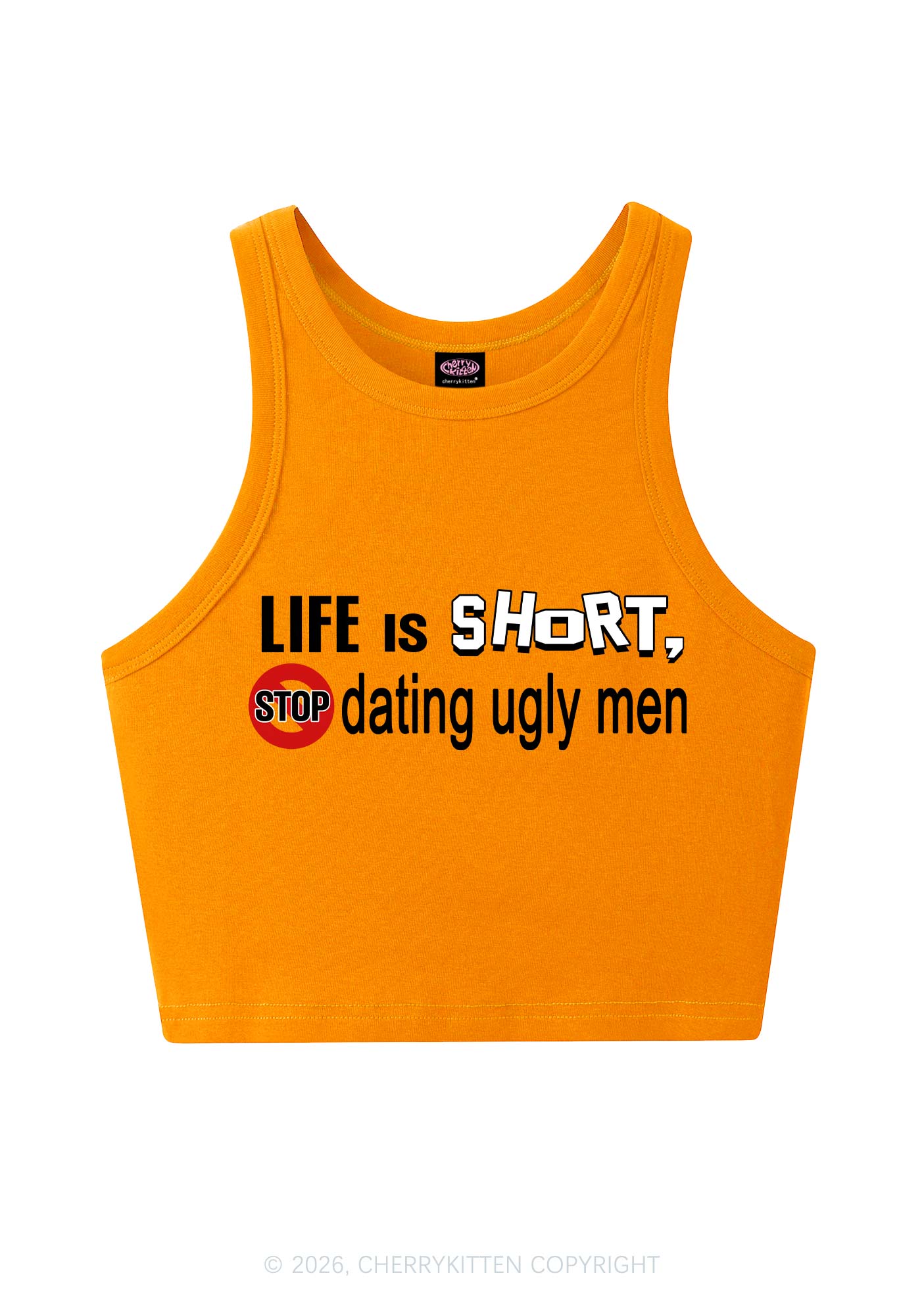 Stop Dating Ugly Men Y2K Crop Tank Top Cherrykitten