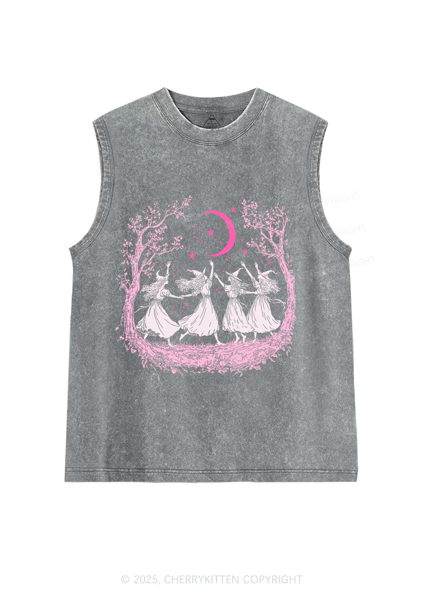 Halloween Witches Dancing Under Moon Y2K Washed Muscle Tank Cherrykitten