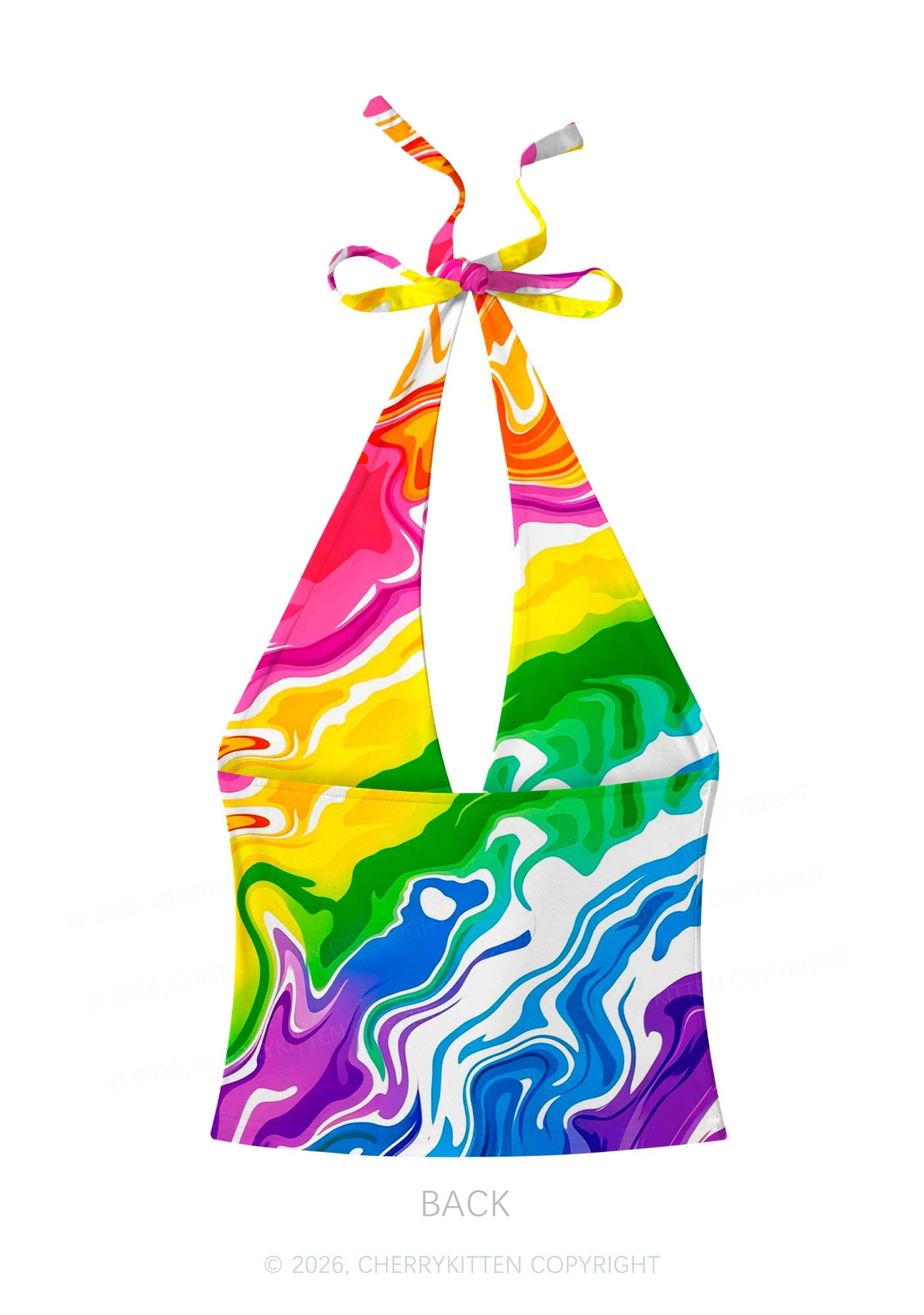 Rainbow Liquid Tie Dye Pride Y2K Print Halter Deep V Neck Cami Cherrykitten