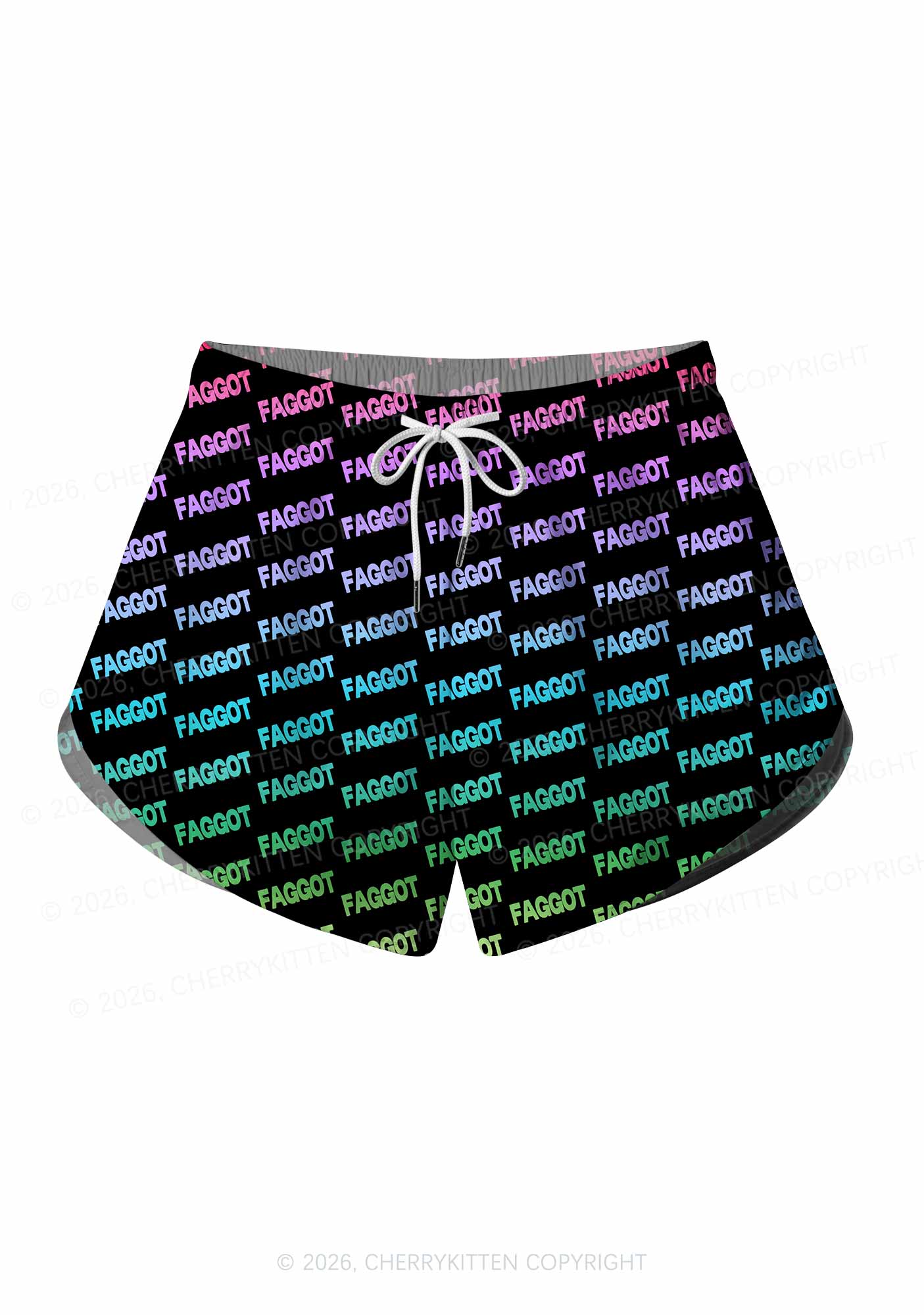 Neon Rainbow Faggot Pride Y2K Print Men Beach Shorts Cherrykitten