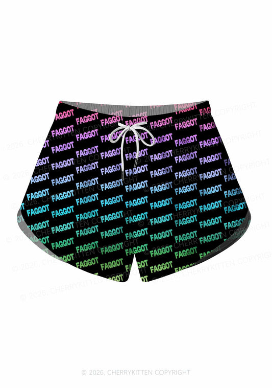 Neon Rainbow Faggot Pride Y2K Print Men Beach Shorts Cherrykitten