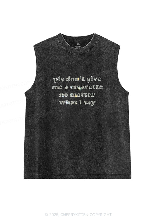 Rhinestone Dont Give Me Cigarette Y2K Washed Muscle Tank Cherrykitten