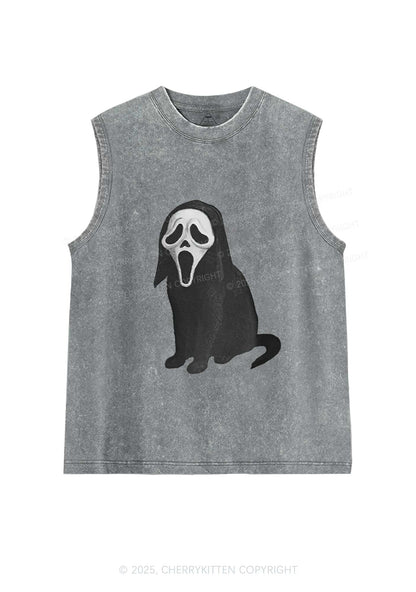 Halloween Ghostcat Y2K Washed Muscle Tank Cherrykitten