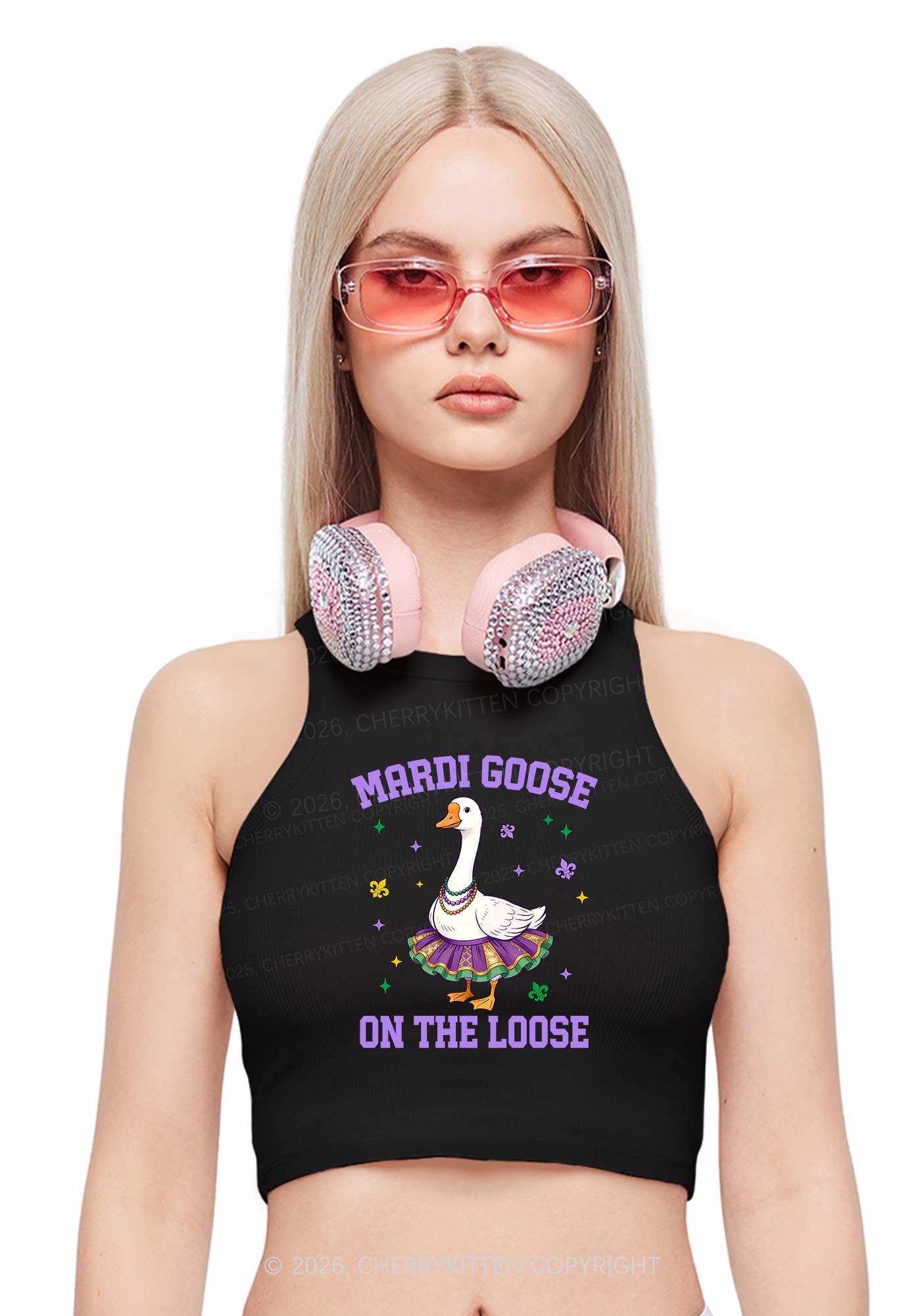 Mardi Gras Goose Y2K Crop Tank Top Cherrykitten