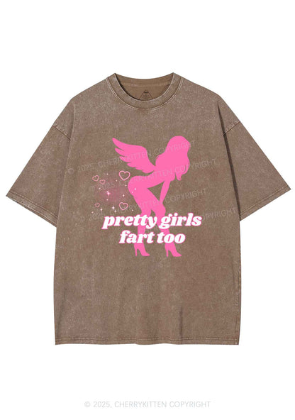 Pretty Girls Fart Too Y2K Shirts Washed Tee Cherrykitten