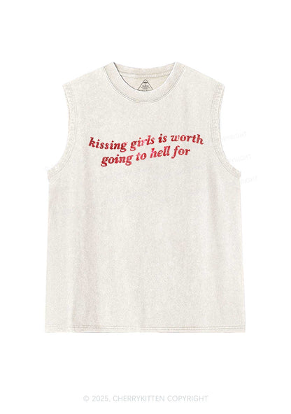Rhinestone Kissing Girls is Worth Pride Y2K Washed Muscle Tank Cherrykitten