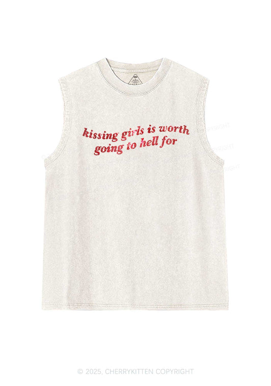 Rhinestone Kissing Girls is Worth Pride Y2K Washed Muscle Tank Cherrykitten