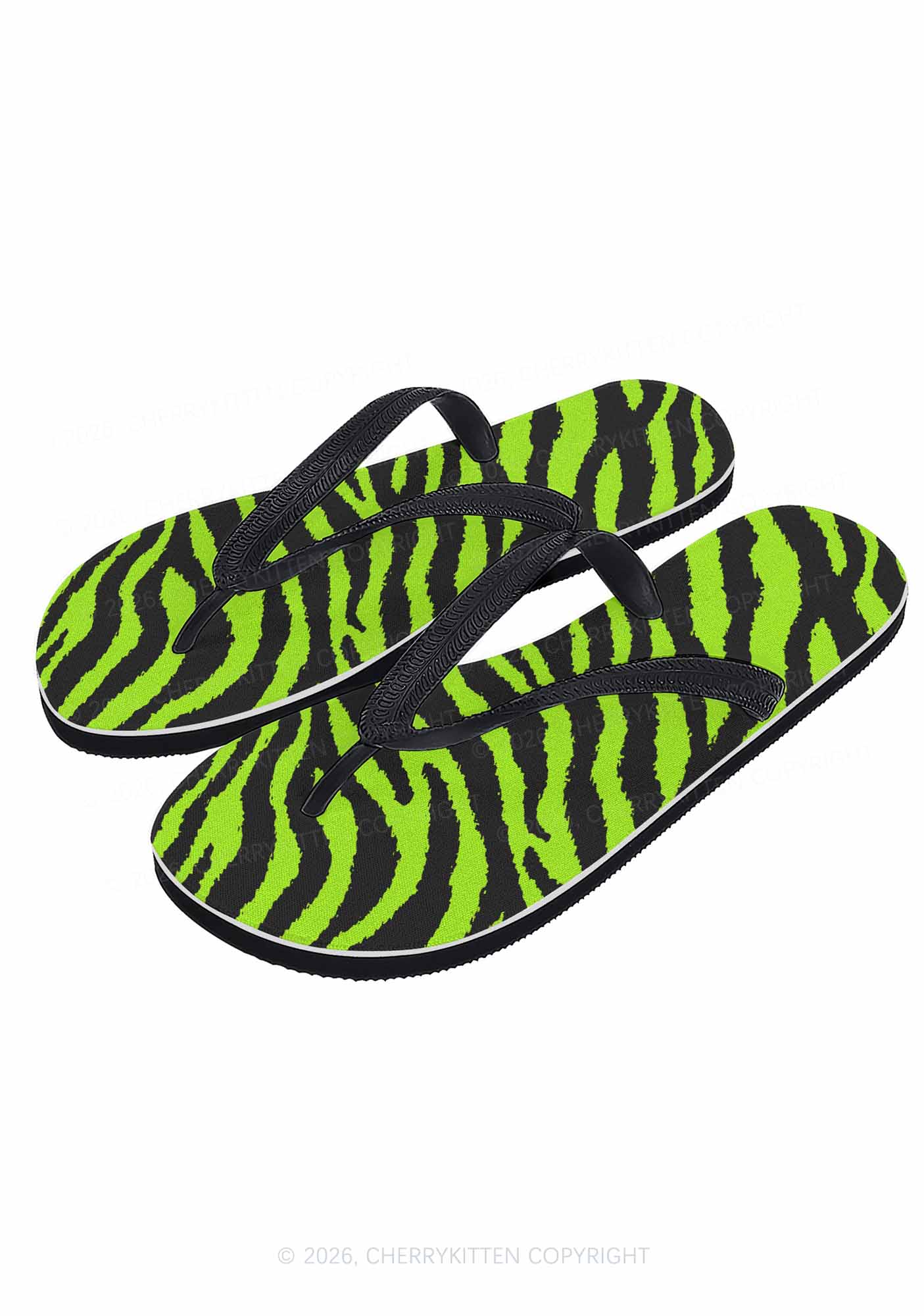 Green Zebra Y2K Print Flip Flops Cherrykitten
