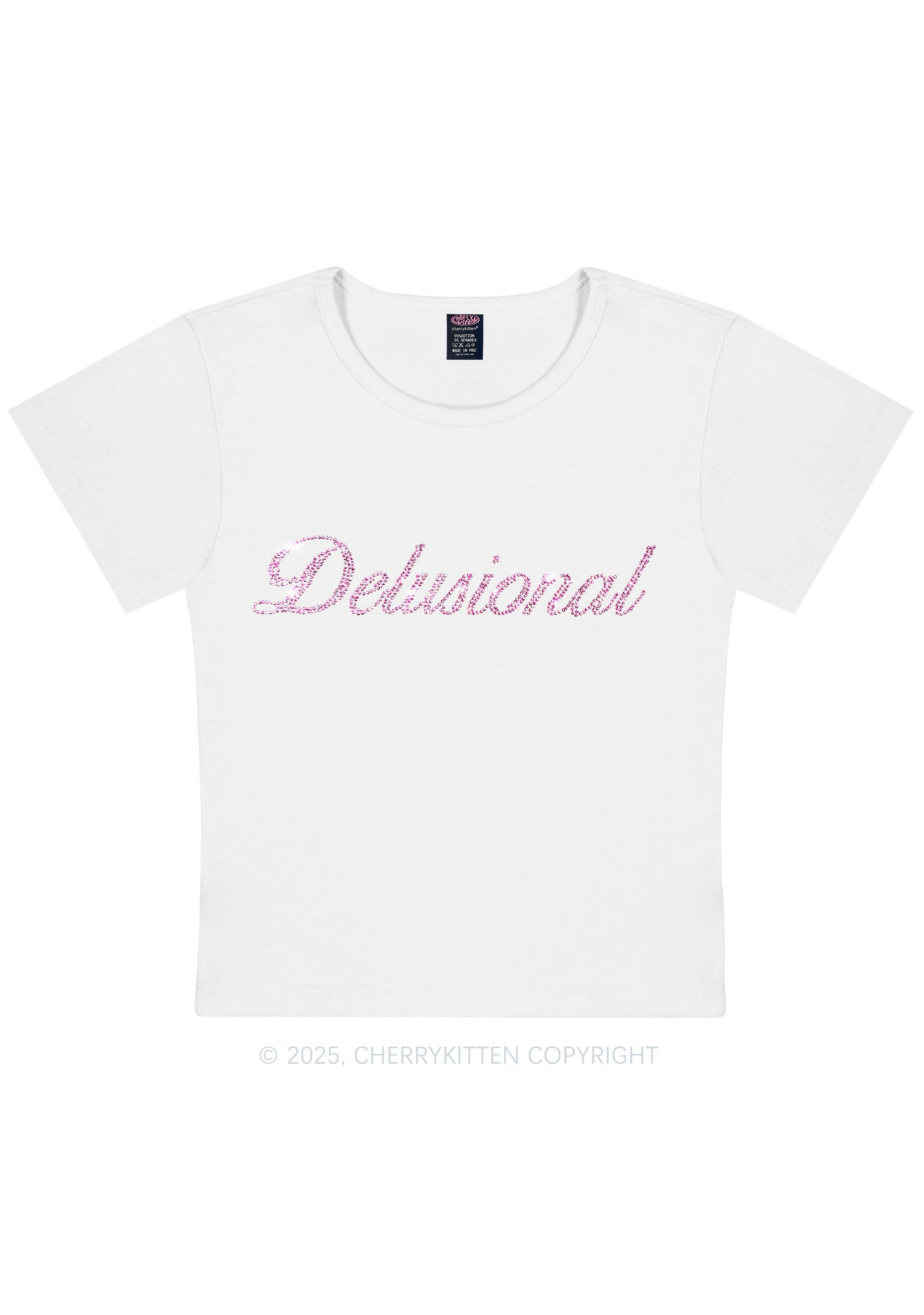 Rhinestone Delusional Y2K Baby Tee Cherrykitten