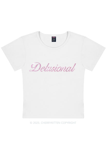 Rhinestone Delusional Y2K Baby Tee Cherrykitten
