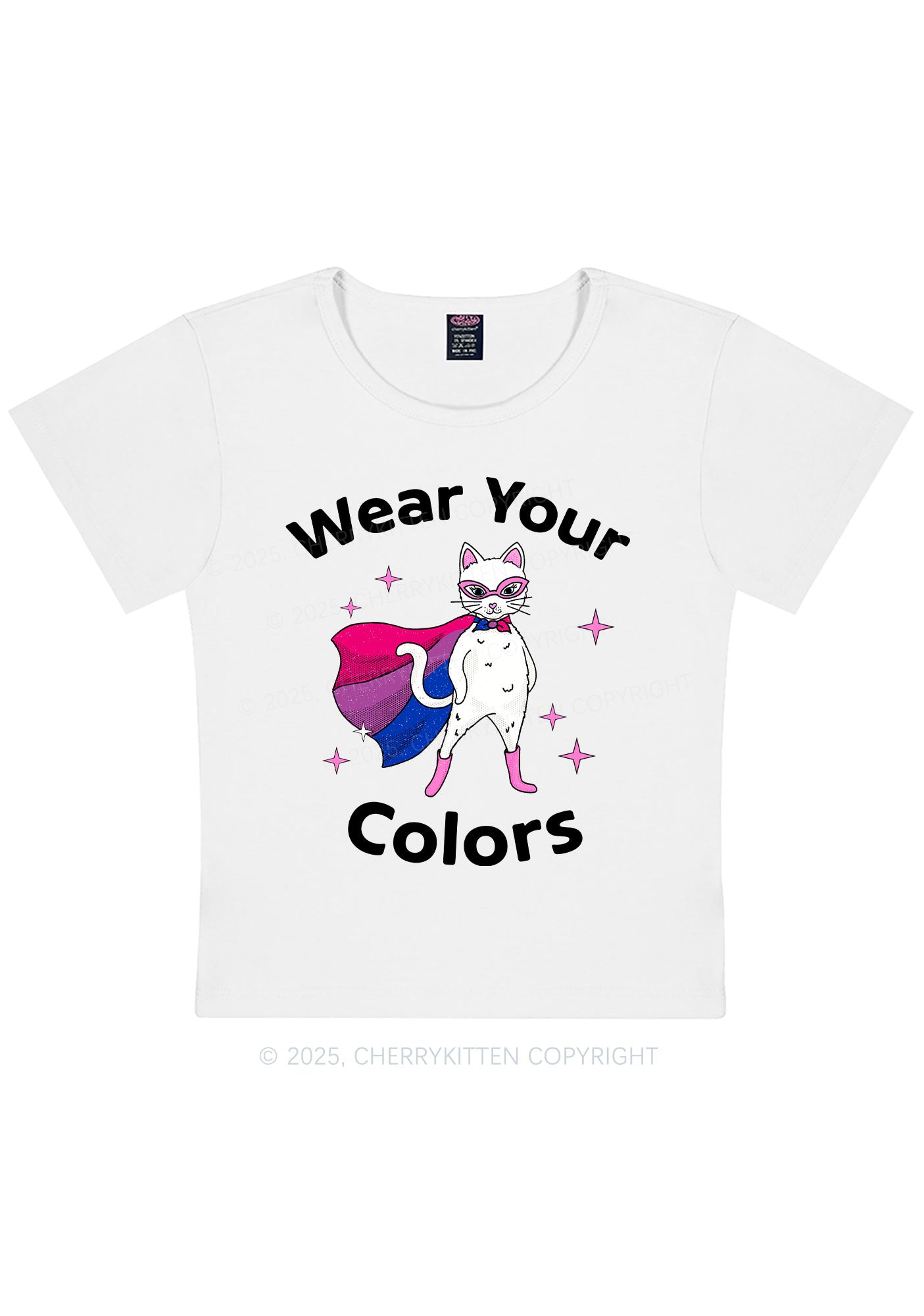 Bisexual Flag Cat Pride Y2K Baby Tee Cherrykitten