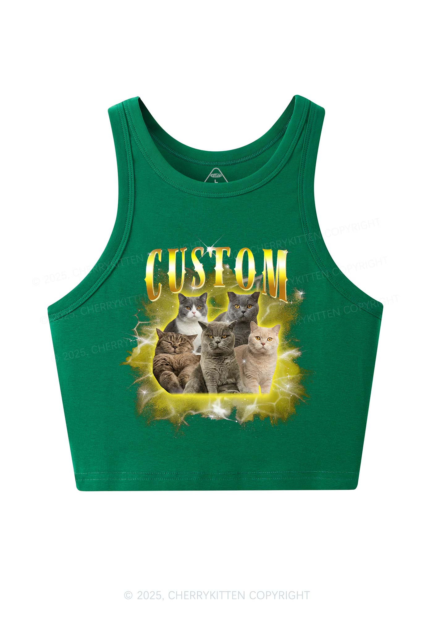 Custom Cat Photo Art Y2K Crop Tank Top Cherrykitten