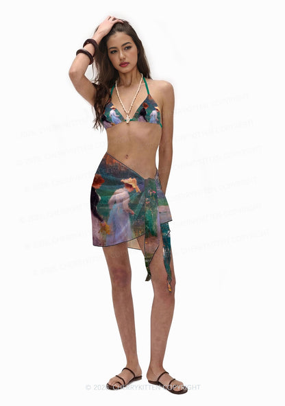 Sunset Pond Swans Pride Y2K Print Bikini Set Cherrykitten