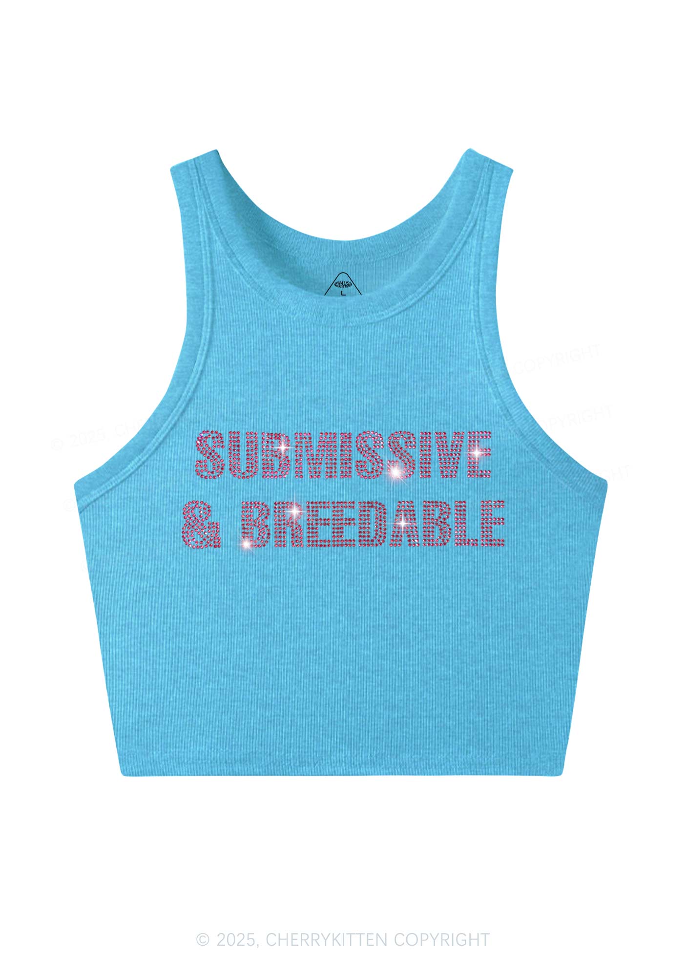 Rhinestone Submissive And Breedable Y2K Crop Tank Top Cherrykitten