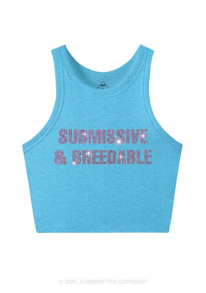 Rhinestone Submissive And Breedable Y2K Crop Tank Top Cherrykitten