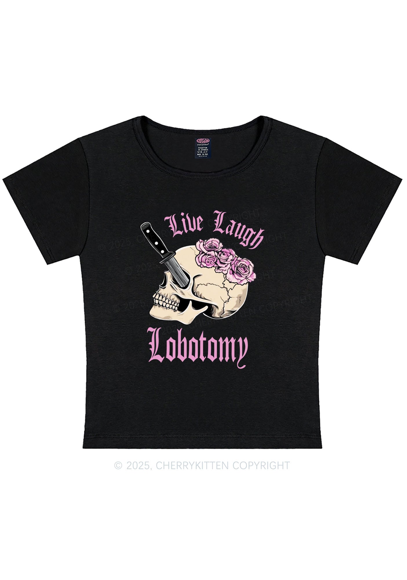 Live Laugh Lobotomy Skull Y2K Baby Tee Cherrykitten