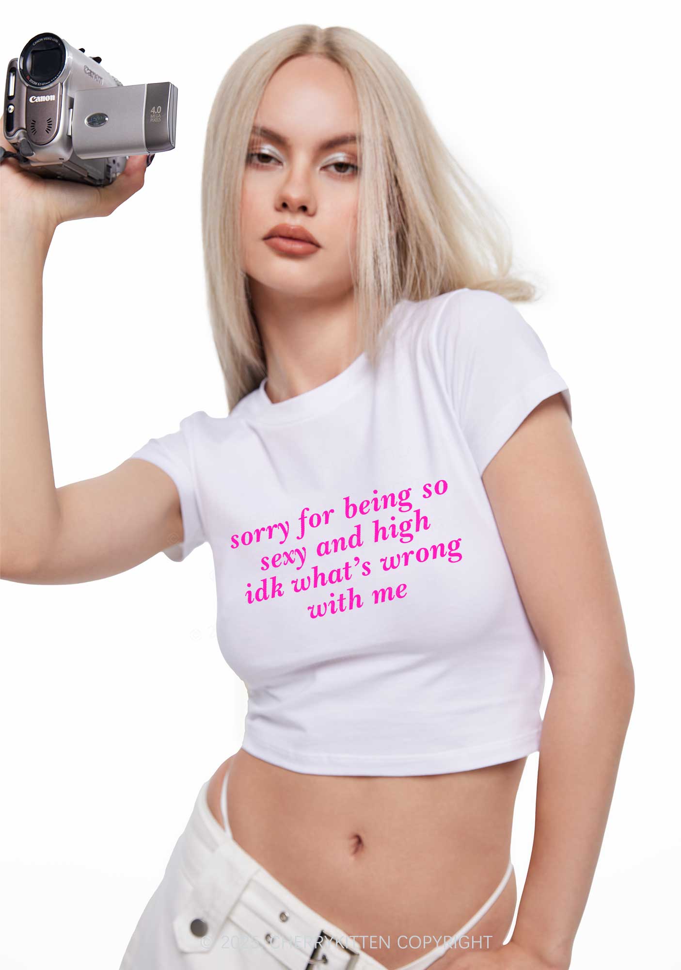 Sorry For Being So High Y2K Baby Tee Cherrykitten