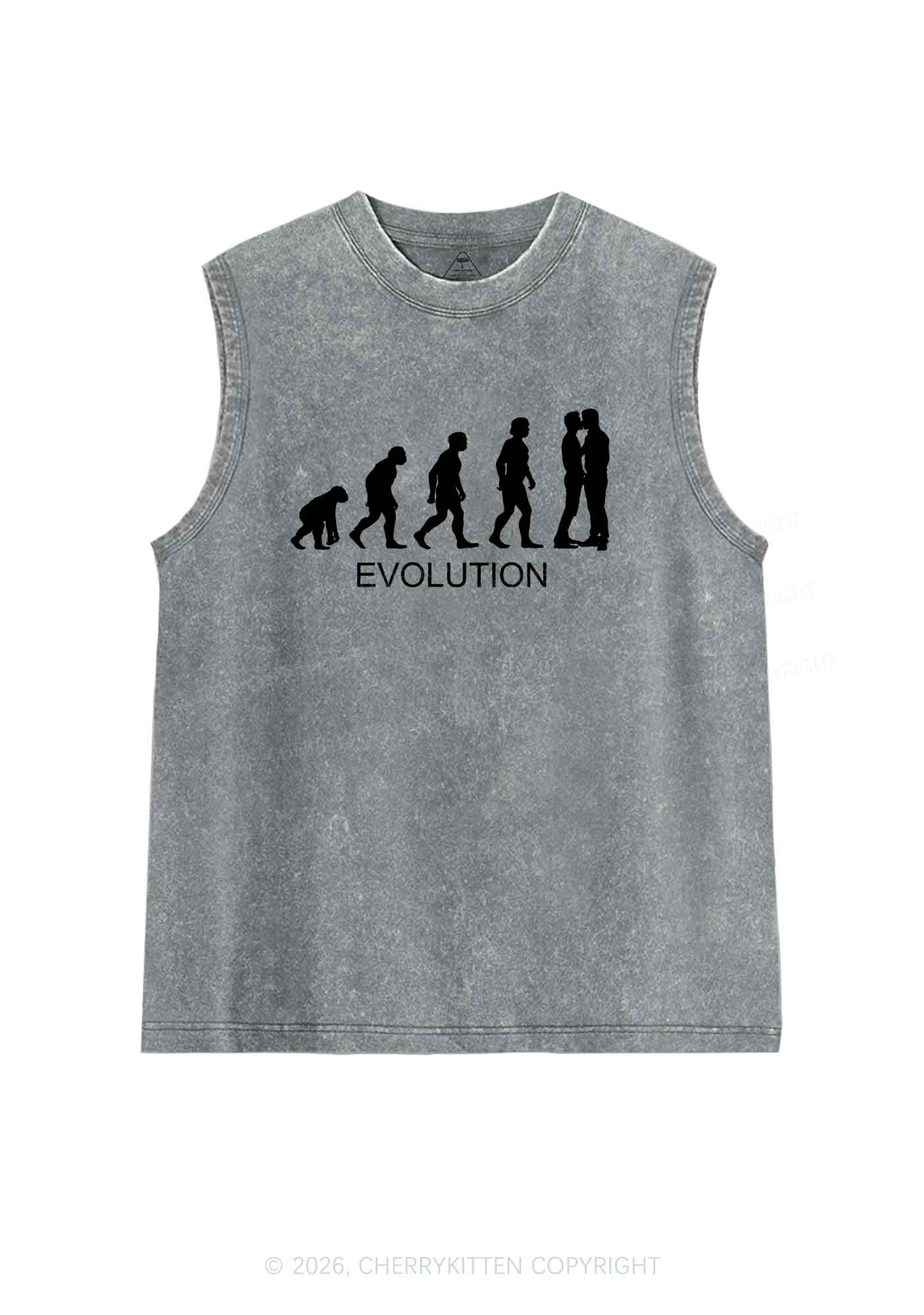 Gay Evolution Pride Y2K Washed Muscle Tank Cherrykitten